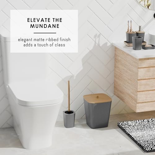 Clara Clark Bathroom Accessories Set - Bathroom Set, Bathroom Sets with Shower Curtain and Rugs, Shower Curtain Set with Bathroom Trash Can - Ombre Grey - 22PC