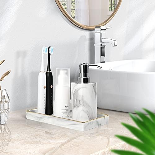 Luxspire Bathroom Vanity Tray Ceramic Jewelry Dish, S, Marble White