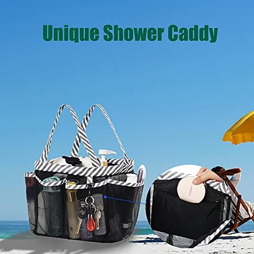 Mesh Shower Caddy Tote with Waterproof Inner Bag, Extra Large Black Portable Shower Caddy for College Dorm Bathroom Camp, 8 Basket Pocket