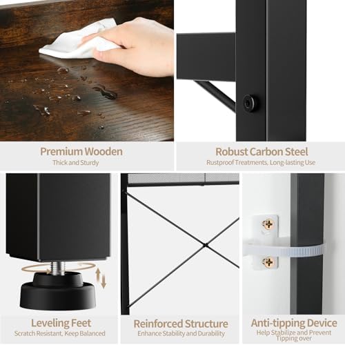 Housolution 3 Tier Over the Toilet Storage with 2 Drawers, Black+Brown