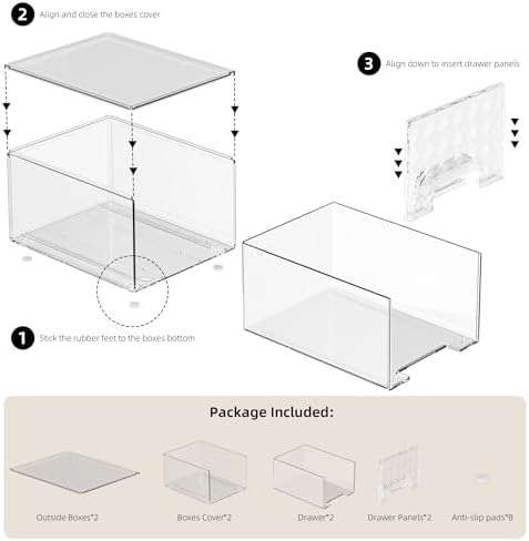 Delamu 2 Pack Stackable Storage Drawers organizer, Clear