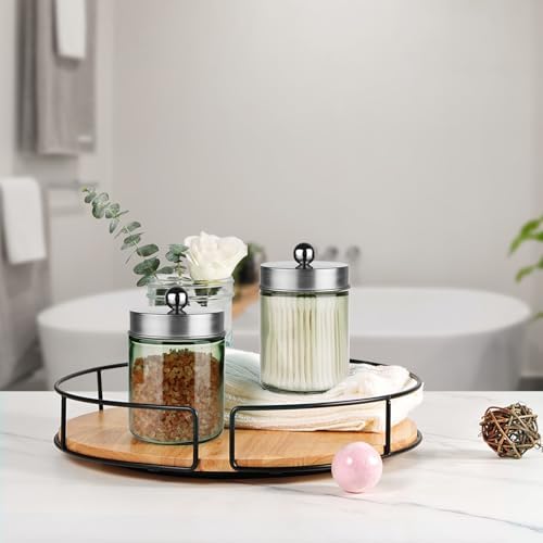 Amolliar Green Glass Apothecary Jar, Qtip Holder(Brushed Nickel 2 Pack)