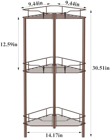 HuggieGems Metal Floor Standing Corner Shower Caddy, Coffee, 3 Tier