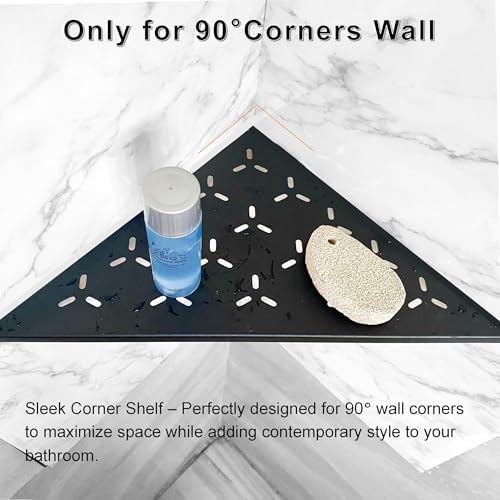 10" Corner Shower Shelf, No Drill 304 Stainless Steel Recessed Shower Shelves Grout in Corner Tile Bathroom Shelves for Tiled Wall, Home Decor (Black 2pcs)
