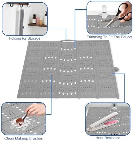 Mofason Bathroom Sink Top Cover for Counter Space, Silicone Makeup Mat Grey