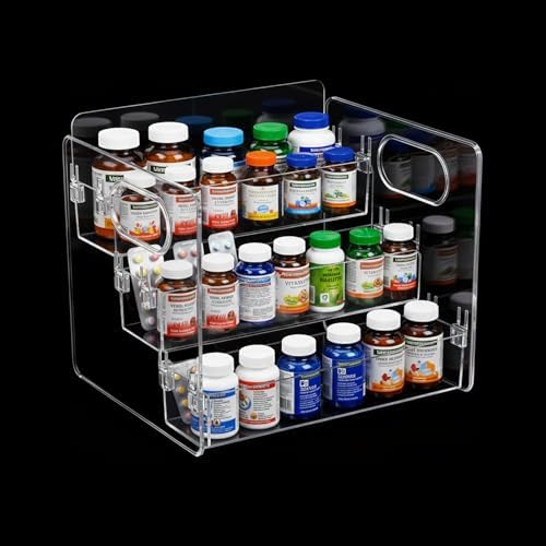 3-Tier Vitamin Storage Organizer, Organizer For Vitamin Bottles And Medicine Bottle, Vitamin Bottle Organizer For Countertop, Bathroom Cabinet Storage Items Are Clearly Visible (1, 14x8.3x7.9)