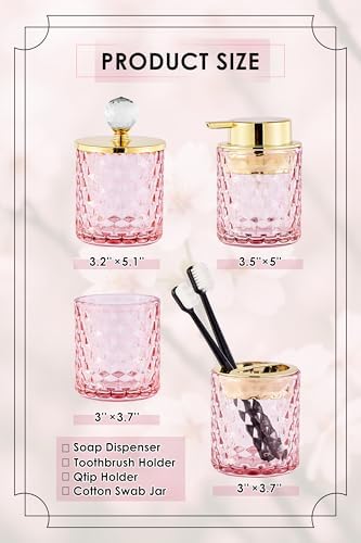 Britimes Bathroom Accessories Set of 4, Pink Glass Complete