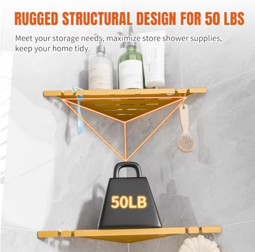 Corner Shower Shelves with Razor Hole & Hooks, Shower Caddy Storage