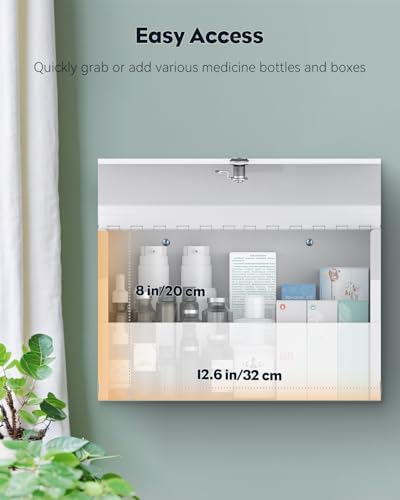 Uniclife Wall Mount Medicine Cabinet with Key Lock Locking First Aid Cabinet Lockable Medical Cabinet Small Medicine Organizer Secure Steel Wall Cabinet Metal Storage Box, White