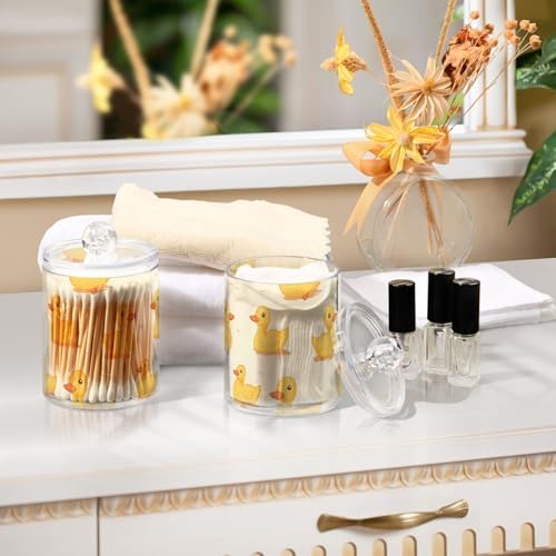 2 Pack Qtip Holder Organizer Dispenser Ducks Yellow Bathroom Storage Canister Cotton Ball Holder Container for Cotton Pads/Swabs/Floss