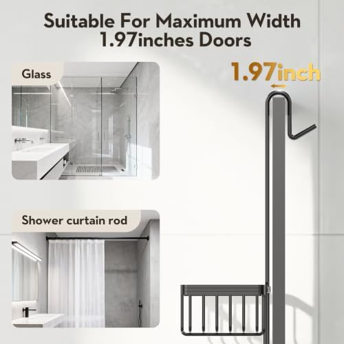 Over the Door Shower Caddy Hanging With Double Soap Holder Never Rust Aluminum Shower Shelf With 4 Hooks Hanging Bathroom Organizer No Drilling Shelves for Bathroom Storage Black