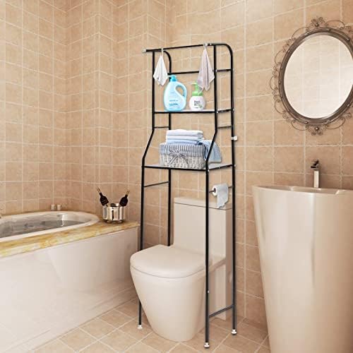 3-Tier Toilet Storage Rack, Toilet Rack, Bathroom Corner Stand, Bathroom Cabinet Tower Shelf for Bathroom Kitchen Balcony, Black