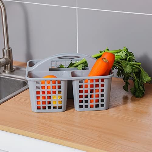 Portable Shower Caddy Basket Plastic Storage Basket with Compartments Grey