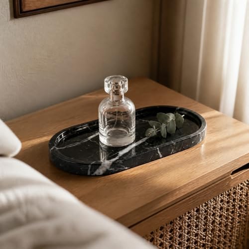 YKAJO Nero Marquina Oval Marble Tray, 9.8x4.7 Vanity Perfume Organizer