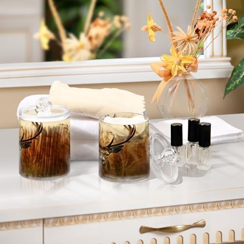 4 Pack Apothecary Jars Bathroom Antler Deer Qtip Holder Dispenser Clear Plastic Storage Canister Jar with Lid for Cotton Ball, Cotton Swab