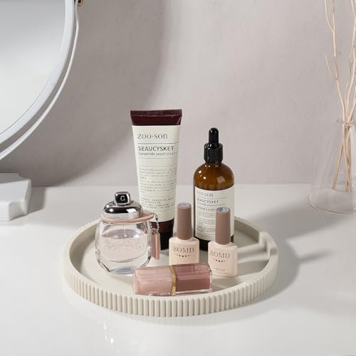Silicone Bathroom Tray Round Perfume Tray Coffee Table Decor, 9" Beige