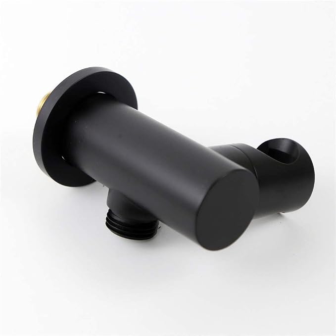 Bathroom Brass 1/2" NPT Round Shower Wall Union Water Outlet with Adjustable Handheld Shower Spray Head Bracket Holder Supply Elbow Hose Connector Wall-mounted Matte Black