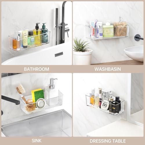 PAVSTINE 2 Pcs Clear Shower Shelf, Large Bathroom Wall Mounted Shower Caddy