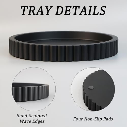Round Decorative Tray for Coffee Table Decor, Circle Tray Decor 11" Black