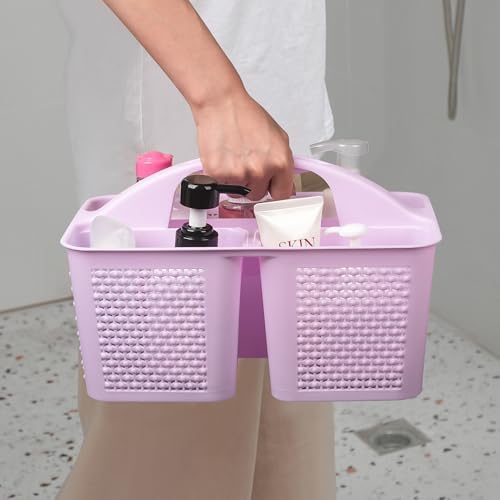 Plastic Portable Shower Caddy with Handle, 3 Compartments, Light Purple