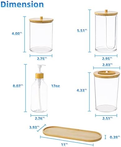 VITVITI Bamboo Bathroom Accessory Set, Soap/Mouthwash Dispenser, Clear