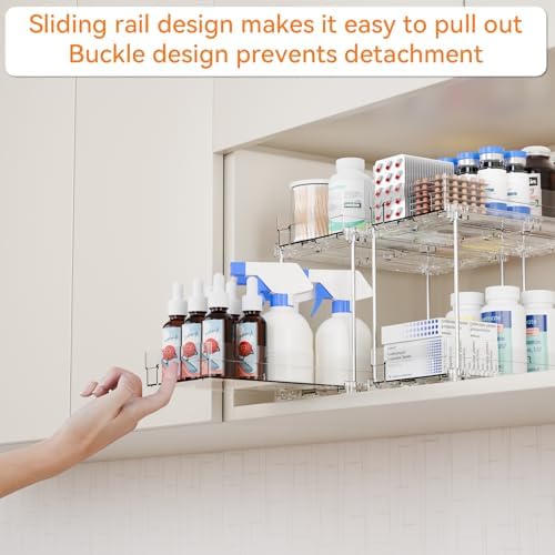 Yieach 2 Tier Pull Out Cabinet Organizer and Medicine Cabinet Storage for Supplement,Vitamin,Medication and Pill Bottle,10.4" Deep Pantry Organizers Drawer,Under Sink Organizer for Bathroom,Cupboard