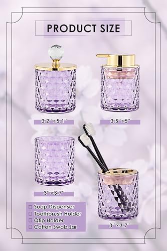 Britimes Bathroom Accessories Set of 4, Purple Glass Complete