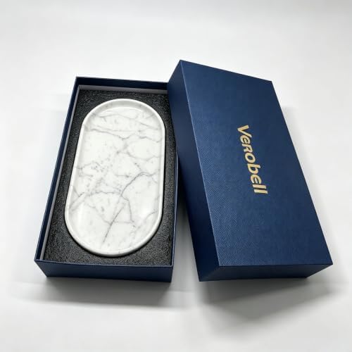 Natural Marble Tray - 12x6 Bathroom Decorative Tray, Perfume Tray & Vanity Tray Organizer. Versatile Tray Countertop Catchall for Jewelry, Soap & Candles