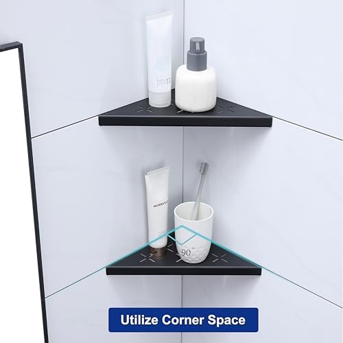8" Corner Shower Shelf, 2-Pack Shower Shelves SUS304 Stainless Steel Bathroom Shelves for Tile Walls, Recessed Corner Shelf Organizer Rack, No Drilling (Matte Black)