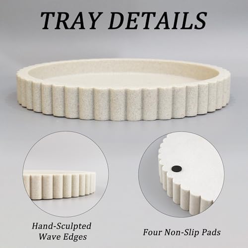 Round Decorative Tray for Coffee Table Decor, Circle Tray Decor 11" Beige