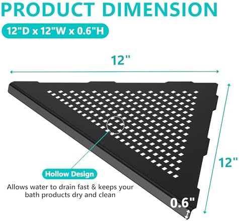 Qeke Corner Shower Shelves, 12” Recessed Tile Shower Shelf Black, 2 Pack