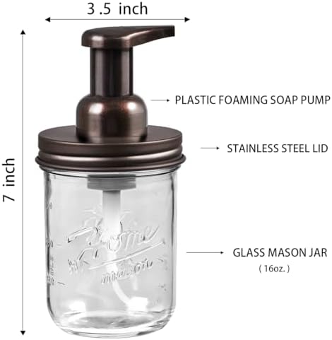 SheeChung Mason Jar Foaming Soap Dispenser and Toothbrush Holder Set,Bronze