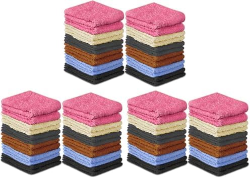QUBA LINEN 100% Cotton Washcloth Set 72 Packs – Soft, Absorbent Face Towels for Bathroom & Gym Use – Reusable, Durable & Machine Washable Wash Cloths - Multi-Color, 12x12 Inches