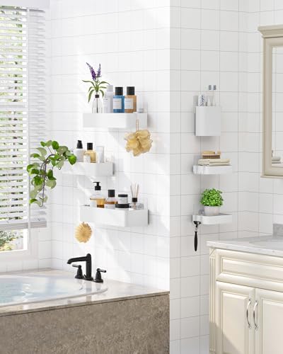 Kitsure Large Shower Caddy - Adhesive 6-Pack Bathroom Shelves, White