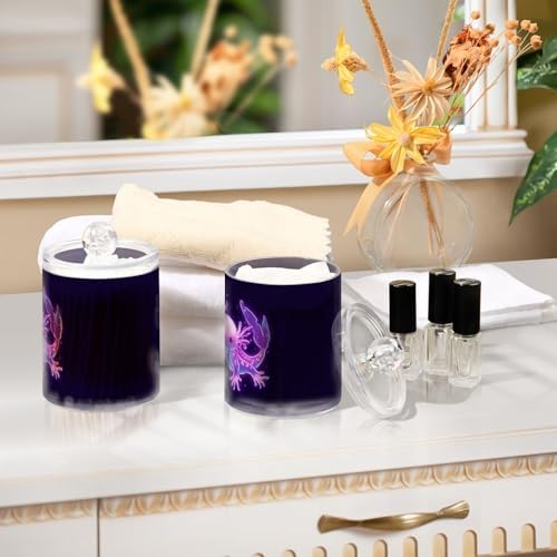 Fustylead 2 Pack Neon Purple Cute Axolotl Plastic Apothecary Jar Set for Cotton Swab, Ball, Pad, Floss, Qtip Holder Dispensers for Bathroom Storage Organizer