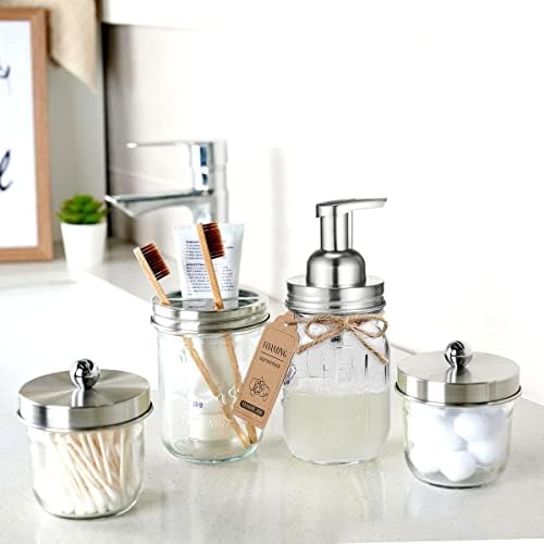Amolliar Mason Jar Bathroom Accessories Set, 4Pcs Glass Rustic Bathroom Set