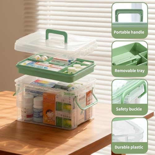 2-Pack Clear Medicine Storage Box Set with Pill Organizer