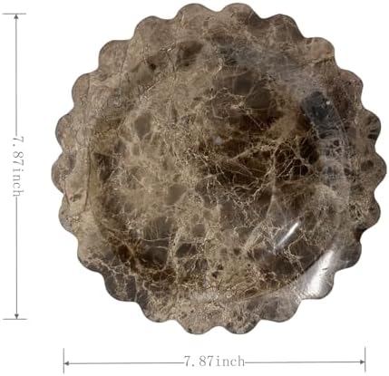 Marble Tray Round Scalloped Tray Small Serving Platter for Counter, Bathroom, Kitchen, Nightstand, Jewelry Ring Dish Holder (Coffee Net)