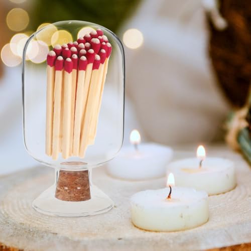 Veemoon Match Cloche Glass Jar with Cork Stopper, Clear Match Organizer Matchsticks Upside Down Display Holder Cotton Swabs Toothpicks Storage Jar for Bedroom Bathroom Fireplace 250ml