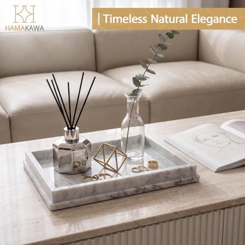 Italian Real Natural Marble Bathroom Vanity Tray, Carrara White Stone Jewelry Tray