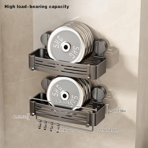 VOLPONE Shower Caddy Suction Shower Shelf No Drilling Shower Organizer Suction Cup Shower Storage Rack Aluminum Wall Mounted Shampoo Holder with Towel Bar Hooks (3-Pack, Matte Gray)