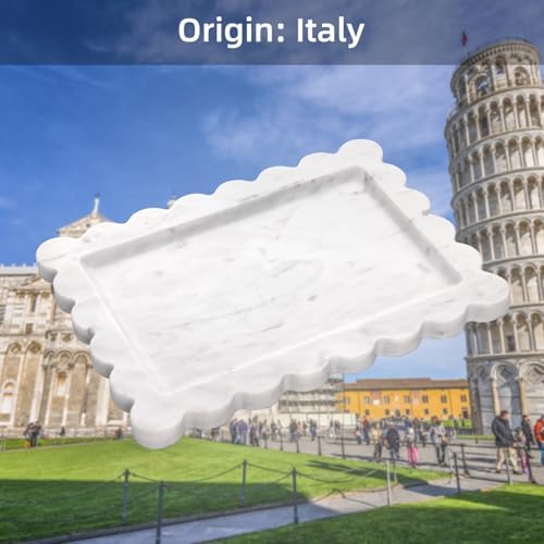 Scalloped Marble Decorative Tray, Carrara White, 10.8 * 8