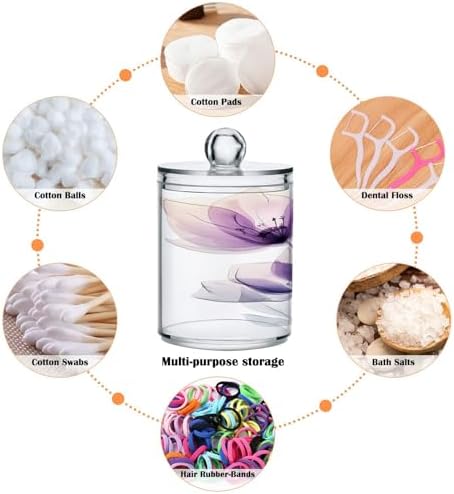 ALAZA 2 Pack Qtip Holder Purple Flower, Cotton Swab Dispenser with Lid Bathroom Containers Canister Organizer Storage Jar