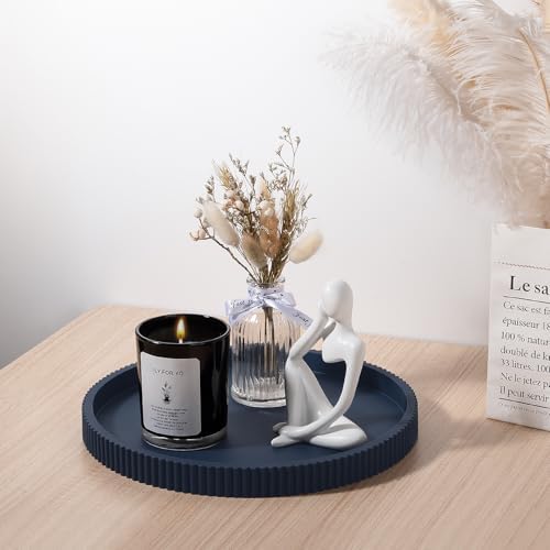 Silicone Bathroom Tray Round Perfume Tray Coffee Table Decor, 10" Dark Blue