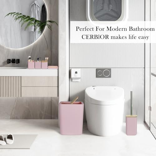 CERBIOR Bamboo Bathroom Accessories Set 6 Piece Bath Ensemble(Pink)