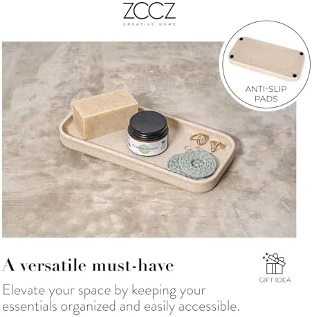 ZCCZ Beige Bathroom Accessories Set 6 Pieces - Toothbrush Holder, Lotion Dispenser, Qtip Container, Vanity Tray, Tumbler - Countertop Organizer for Bathrooms - Elegant and Functional Décor Set