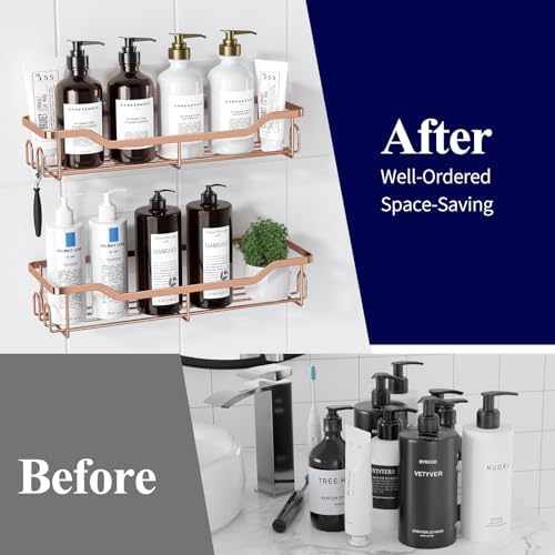 Kitsure Shower Caddy, Adhesive Shower Organizer, Large, Rose Gold