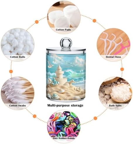 ALAZA 2 Pack Qtip Holder Beach Scene Seagulls, Cotton Swab Dispenser with Lid Bathroom Containers Canister Organizer Storage Jar