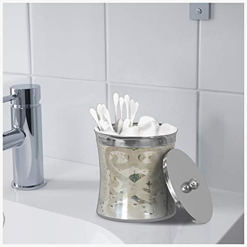 nu steel Mercury Glass Bathroom Vanity Countertop Storage Organizer Canister Jar for Cotton Swabs,Rounds,Balls,Makeup Sponges,Bath Salts-Etched/Mercury