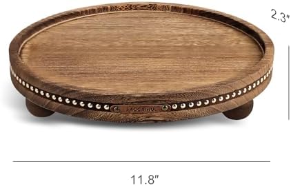 Round Wooden Decorative Tray Coffee Table Tray Home Decor 11.8" Rustic